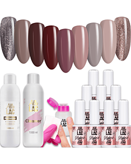 AlleLac Zestaw Browns 9x6 g Lakier Hybrydowy Do Paznokci + Cleaner + Remover + Dozownik