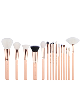 Jessup - Nake Pink & Rose Gold Brush Set,  zestaw pędzli do makijażu twarzy i oczu, 15 szt