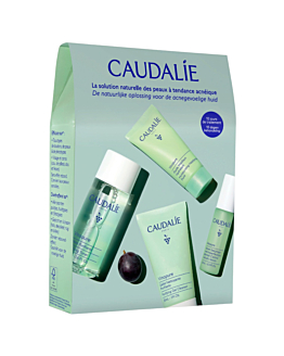 Caudalie Vinopure Zestaw Starter Kit: Oczyszczający żel do mycia twarzy 30 ml +  Tonik oczyszczający 50 ml + Punktowy preparat na niedoskonałości10 ml + Nawilżający fluid matujący 15 ml