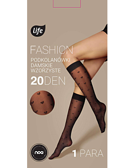 Life Podkolanówki Fashion wzór Serca 20 den rozm. uniwersalny kolor nero
