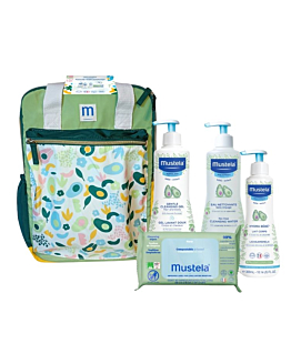 Mustela Plecak Wyprawkowy, Żel + Mleczko + Woda oczyszczająca + Chusteczki