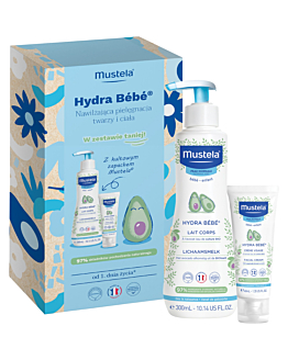 Mustela Zestaw Hydra Bebe Nawilżająca pielęgnacja twarzy i ciała: Mleczko do ciała +Krem