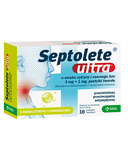 Septolete ultra 3 mg + 1 mg Smak cytryny i czarnego bzu Pastylki twarde, 16 szt.