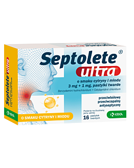 Septolete ultra 3 mg + 1 mg Pastylki twarde o smaku cytryny i miodu, 16 szt.