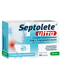 Septolete Ultra 3 mg + 1 mg Smak eukaliptusowy Pastylki twarde, 16 szt.