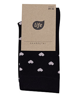 Life Skarpety bawełniane Hipster wzór Hearts Black, rozm. 39-43