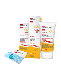 Emolium Suncare Zestaw Krem SPF50 + Spray SPF50 + A-Topic Balsam + Ręcznik