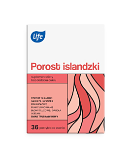 Life Porost islandzki tabletki do ssania o smaku truskawkowym, 36 szt.