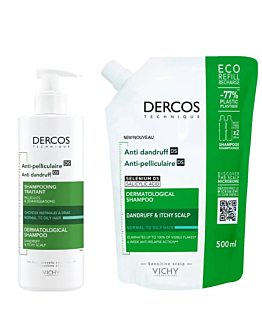 Vichy Dercos Zestaw (Szampon przeciwłupieżowy włosy tłuste 390 ml + Refill 500 ml)