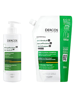 Vichy Dercos Zestaw (Szampon przeciwłupieżowy włosy suche 390 ml + Refill 500 ml)