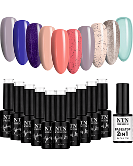 NTN Premium Zestaw 10x5 g Lakier Hybrydowy Do Paznokci Mix Kolorów v3 + Base And Top 2w1