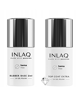 INLAQ Baza Kauczukowa Hybrydowa, 6 ml + Top Hybrydowy Nabłyszczający, 6 ml