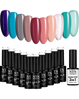 NTN Premium 10x5 g Lakier Hybrydowy Do Paznokci Mix Kolorów v5 + Base And Top 2w1