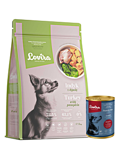 Lovira Karma dla psa Sucha Indyk 3 kg + Mokra Puszka Jagnięcina 400 g