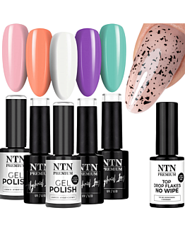 NTN Premium 5x5 g Lakier Hybrydowy Do Paznokci Wiosna Spring Romantyczny Pastel + Top Przepiórcze Jajko