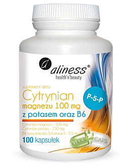 Aliness Cytrynian Magnezu 100 mg z Potasem oraz B6 Vege, Kapsułki