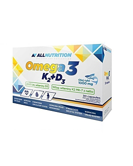 Allnutrition Omega 3 D3 K, Suplement diety zawierający olej rybi oraz witaminy K2 i D3, Kapsułki