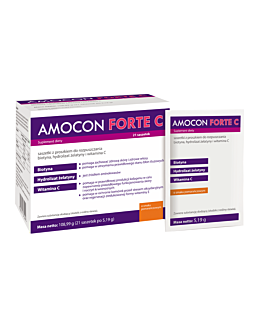 Amocon Forte C, Suplement diety z biotyną, hydrolizatem żelatyny i wit. C, Smak pomarańczowy, Proszek