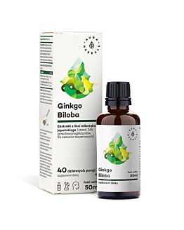 Aura Herbals Ginkgo Biloba, Ekstrakt z miłorzębu japońskiego 50:1, 45 mg, Płyn