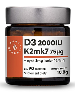 Aura Herbals Witamina D3 2000 IU + K2MK7 + Cynk + Selen, Tabletki