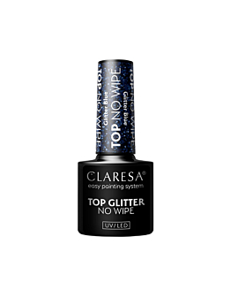 Claresa Top Glitter No Wipe top hybrydowy z brokatowym pyłem Glitter Blue, 5g