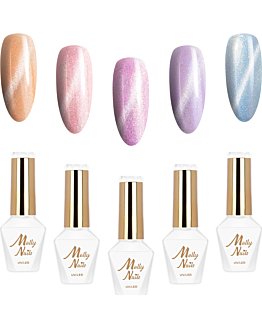 MollyNails Cat Eye Pastel Zestaw 5 Lakierów Hybrydowych Do Paznokci 8g