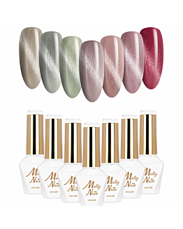 MollyNails Crystal Water Cat Eye Zestaw 7 Lakierów Hybrydowych Do Paznokci 8g