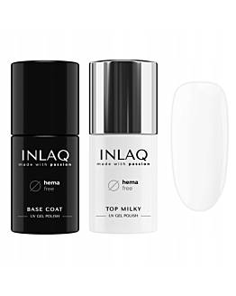 INLAQ Mleczny Top Hybrydowy, 6 ml + Baza Hybrydowa, 6 ml