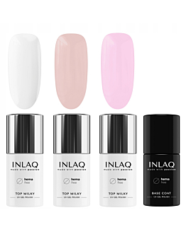 INLAQ Mleczny Top Hybrydowy, 3x6 ml + Baza Hybrydowa, 6 ml