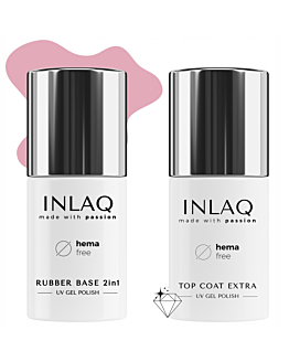 INLAQ Baza Kauczukowa Hybrydowa, 6 ml + Top Hybrydowy Nabłyszczający, 6 ml
