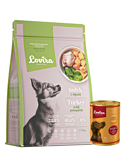 Lovira Karma dla psa Sucha Indyk 3 kg + Mokra Puszka Jeleń 400 g