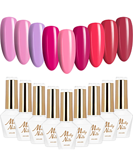MollyNails Flamingo Zestaw 9 Lakierów Hybrydowych Do Paznokci 8g