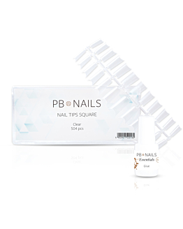 PB Nails Nail Tips Square - tipsy tunelowe 504 szt. + klej do tipsów