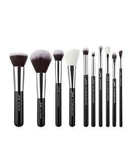Jessup Black/Silver Mix Hair Brush Set, zestaw pędzli do makijażu twarzy i oczu czarny ze srebrem, 10 szt