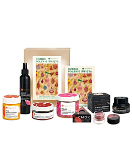 Opcja Natura Boskie Polskie Święta zestaw woda czarująca, 100ml + słodki peeling do ciała, 200ml + ochronne masło do ust z żurawiną, 5ml + eliksir młodoścI, 50ml + mus rokitnikowy do ciała, 