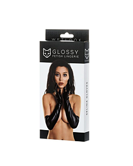 Glossy Selina błyszczące rękawiczki za łokieć Black L
