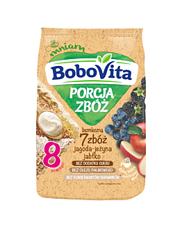 Bobovita Kaszka Porcja Zbóż Bezmleczna 7 Zbóż, Jagoda, Jeżyna, Jabłko