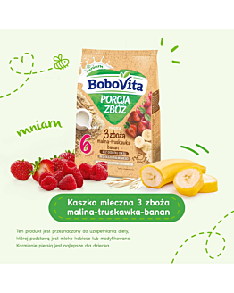 Bobovita Kaszka Porcja Zbóż Mleczna 3 Zboża, Malina, Truskawka, Banan