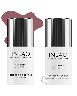 INLAQ Baza Kauczukowa Hybrydowa, 6 ml + Top Hybrydowy Nabłyszczający, 6 ml