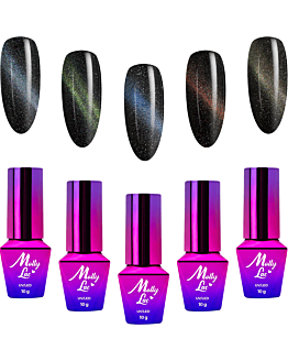 MollyLac Zestaw Karnawałowy Flashing Magic Cat Eye 5x10 g Lakier Hybrydowy Do Paznokci