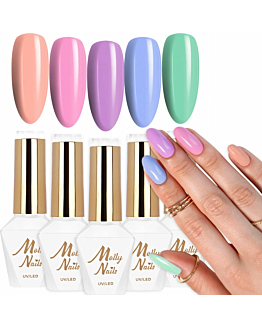 MollyNails French Manicure Zestaw 5 Lakierów Hybrydowych Do Paznokci 8g