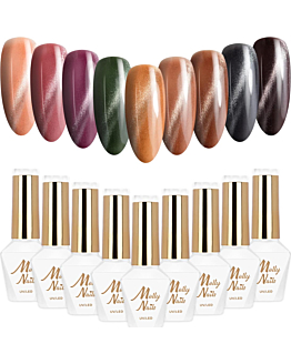 MollyNails Cat Eye Metallic Zestaw 9 Lakierów Hybrydowych Do Paznokci 8g