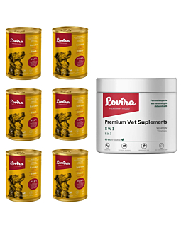Lovira Zestaw: Suplementy 8 w 1 60 szt + 6x Karma Mokra Kaczka 0,4 kg
