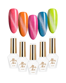 MollyNails Skittle Nails Cat Eye Zestaw 5 Lakierów Hybrydowych Do Paznokci