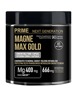 PRIME Magnez MAGNE MAX GOLD MAGNEXT™ Na zmęczenie, regenerację i wydajność organizmu, mięśnie i układ nerwowy, 400 mg, 90 kaps. 90 dni stosowania