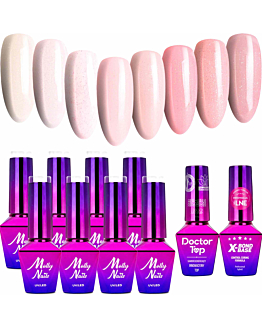 MollyNails Madame French Zestaw 8 Lakierów Hybrydowych Do Paznokci 8g + Baza Top