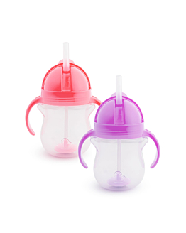 Zestaw Munchkin Kubek niekapek ze słomką, różowy/fioletowy, 207 ml, 2 szt.