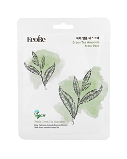 EcoBe Green Tea Ampoule Mask Pack, odświeżająca maseczka w płachcie, 25ml