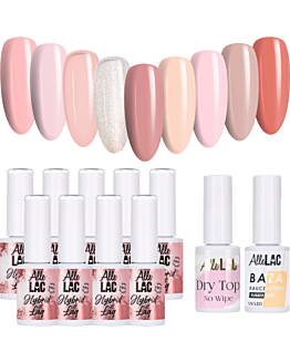 AlleLac Nudes2 Zestaw 9 Lakierów Hybrydowych Do Paznokci 6g Baza Top