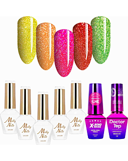 MollyNails Skittle Nails Flashy Zestaw 7w1 Do Paznokci Baza Top